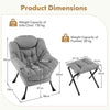 Upholstered Sherpa Reading Chair Accent Sofa Chair Set w/Footrest-Grey