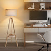 Modern Floor Lamp Tripod Freestanding Wooden Light w/Storage Shelf Reading Light