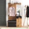 Wardrobe Set with 4 coat Hooks, Mirror, Shoe Cabinet, Wall-mounted Coat Rack