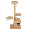 Wooden Cat Tree 129cm Tall Cat Tower 4-Layer Cat Activity Center Solid Wood Post