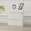 High Gloss BedsideTable Cabinet Storage 2 Drawers with LED Light Bedroom White