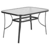 1.5m Black Garden Table Rectangle Glass Indoor Outdoor Dining Table Parasol Hole