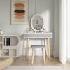 LED Lighted Modern Dressing Table Set Mirror Vanity Table 2 Drawer with Stool