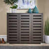 3 Door Shoe Storage Cabinet Dark Brown Wooden Rack Stand Cupboard Slatted Doors