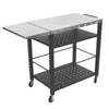 Foldable Stainless Pizza Oven Table Three-Shelf Garden Food Trolley Grill Cart