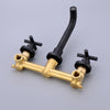 Bathroom Brass 2 Handles Wall Mounted Swivel Spout Sink Faucet Basin Mixer Taps