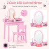 Kids Makeup Beauty Dressing Table w/ Chair & 2-Color LED Lighting-Pink
