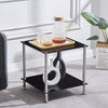 Square Black Tempered Glass Sofa Side End Table Bedside Table with Storage Shelf