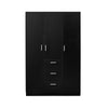 Black 3 Door 3 Drawer Large Modern Wardrobe with Storage Shelves Hanging Rod