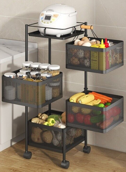 5 Tier Kitchen Rotating Storage Trolley Cart With Wheels Utility Vegetable New