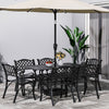 Cast Aluminium Garden Bistro Set Rectangle Table & 6x Padded Chairs Patio Black