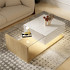 LED Coffee Table High Gloss Wood For Living Room Glass Top Storage Compartment
