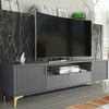 200cm TV Unit – Fluted Fronts, 2 Doors, Drawer, Gold Legs & Handles, Modern Luxe
