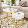 Round Nesting Coffee Tables Set of 2 Table With Drawers Storage Side Table White