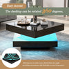 Coffee Table Black, Rotating Top & USB Powered App-Controlled LED, 70x70x36cm
