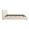 Double Bed Frame, Grey White, Upholstered Wooden Slat Bed Frame with Headboard
