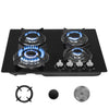 4 Burners Gas Hob 60cm Black Tempered Glass NG/LPG Convert With Iron Pan Hgpdeoa
