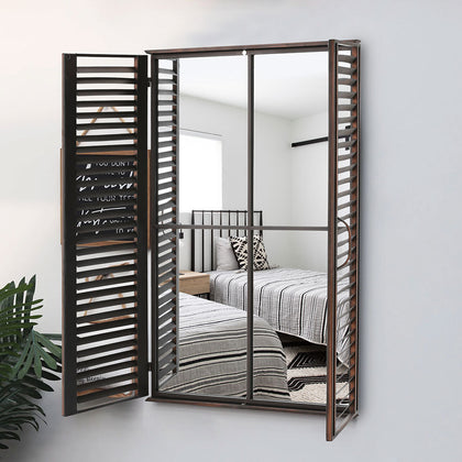 90cm Window Louvered Wall Mirror Home Decor Rustic Metal Frame Hallway Mirror