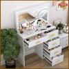 Dressing Table Set Vanity Makeup Desk with Large Mirror 3-Color LED Lights White