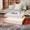 Coffee Table LED Lights Square Cocktail Table Marble Pattern Living Room White