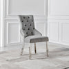 Grey Gloss Pillar Dining Table & 6 Velvet Knockerback Belgravia Chairs