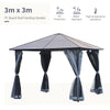 3x3(m) Polycarbonate Hardtop Gazebo Canopy w/ Aluminium Frame Netting & Curtains