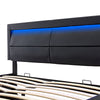 UPHOLSTERED OTTOMAN BED 5FT KING SIZE LED HYDRAULIC BED FRAME WITH STORAGE BLACK