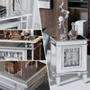 Luxury Silver Side Table w Clock Mirrored Glass Nightstand Furniture Living Room
