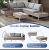 Rattan Garden Furniture Set Patio 6-seater L-shape Sofa w/ Cushions Table Khaki