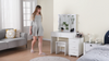 Vanity Makeup Desk Dressing Table with LED Stools 5 Drawers Christmas Gift