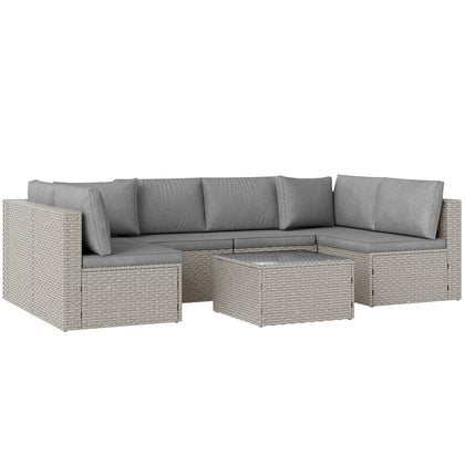 7 Pieces Rattan Garden Furniture Set with Cushions, Grey