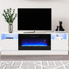 White 70inch TV Stand Cabinet w/ 32'' Electric Fireplace & LED Lights Furniture