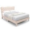 King Size Bed Frame Wooden Slat Bed Platform Upholstered Button Tufted Headboard