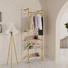 Large Industrial Pipe Clothes Rail Gold Garment Rack 3 Tier Wooden Shelf Closet