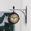 Large Antique Iron Double Sided Wall Clock Garden Hanging Clock Battery Operated