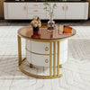 Round Nesting Nest Coffee Table Set with Storage 2 Drawer White Side End Tables