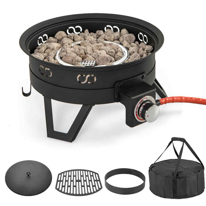 58000 BTU Propane Firepit w/ Lava Rocks Small Round Fire Bowl for Backyard