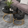 Round Nesting Coffee Table Stacking Side Tables Set with Storage Drawer Black