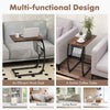 GYMAX C Shaped Side Table Compact Sofa Side Table with Mesh Bag