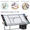 Rolling Drafting Table Angle Adjustable Drawing Artwork Desk with Glass Tabletop