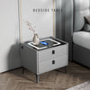 LED Bedside Table 2 Drawers Cabinet Charging Station Nightstand Storage Grey