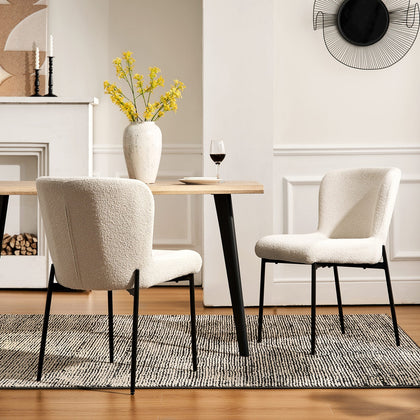 2PC Beige Dining Chairs Velvet Upholstered Seat Kitchen Chair Metal Legs