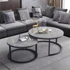Round Nesting Coffee Table Set of 2 Solid Marble Grey Side End Desk Accent Table