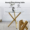 4pcs White Faux Leather Dining Chairs & Round Glass Dining Table Golden Legs Set