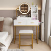 Modern Dressing Table Set with LED Light Mirror Stool Drawers Shelves Bedroom