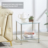 2 Tiers Square Clear Tempered Glass Side End Table with Storage Shelf Livingroom