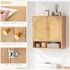 Wall Mounted Storage Cabinet 3-Tier Bathroom Cabinet w/ 2 Rattan Doors