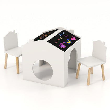 3 Pieces Kids Table and Chair Set Wooden Toddler Activity Art Table Drawing