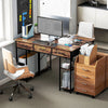 Computer Writing Desk with Power Outlets, Drawers, Shelves, Brown