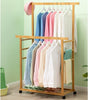 Rolling Bamboo Clothes Rail Garment Rack Long Dress Hanging Rod Side Pant Holder